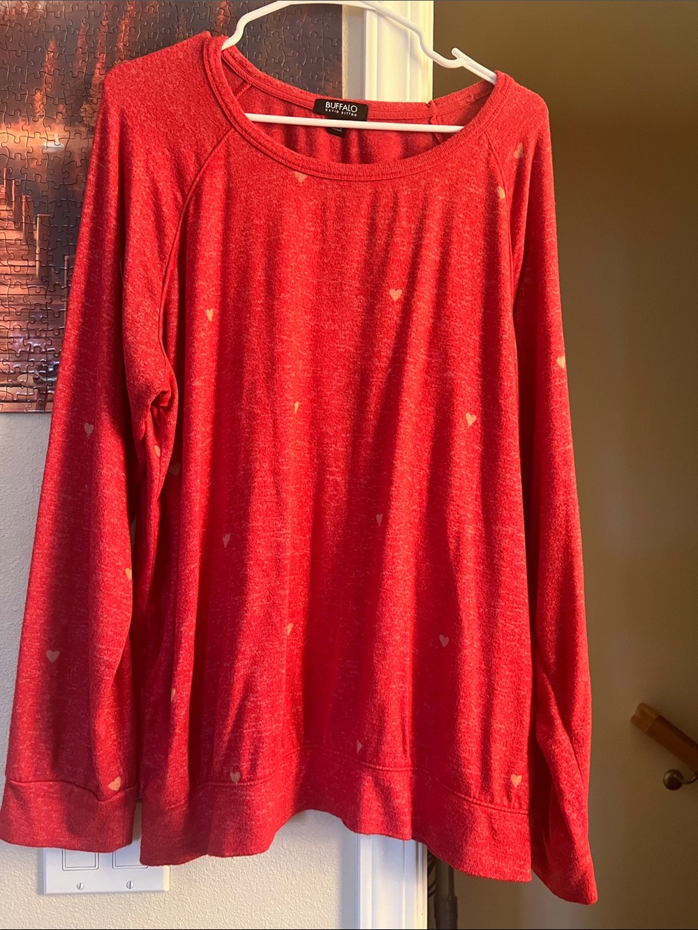 Buffalo David Bitton Red Long-Sleeve Heart Print Top
